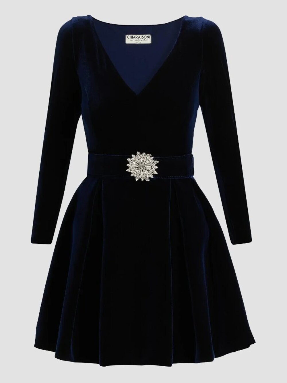 Chiara Boni La Petite Robe Velvet Belted Cocktail BLUE NOTTE BLACK Size: 44 8